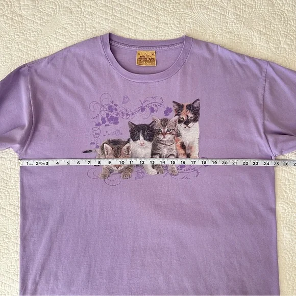The Mountain Leather Tag Purple Cat Kitten Print Long Sleeve Shirt Y2K Vintage - Picture 6 of 8